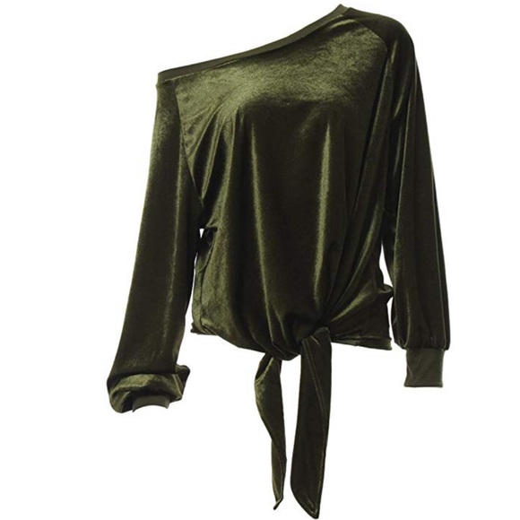 women velvet shirt off shoulder top blouse - Picture 5 of 7